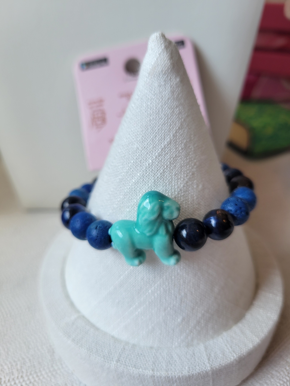 Simply Southern Blue Beaded Tracker Bracelet with Turquoise Lion Charm